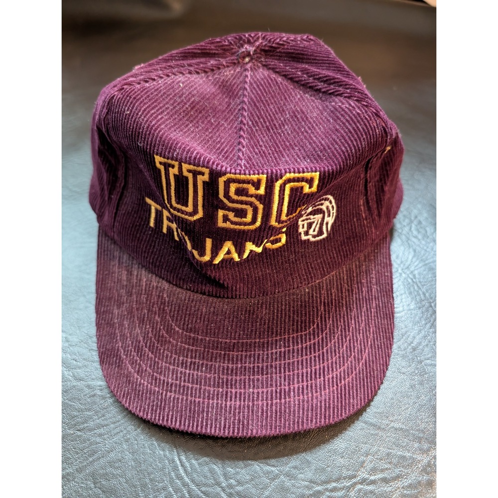 Vintage USC Trojans Corduroy Snapback Hat Burgundy NCAA Collegiate Cap